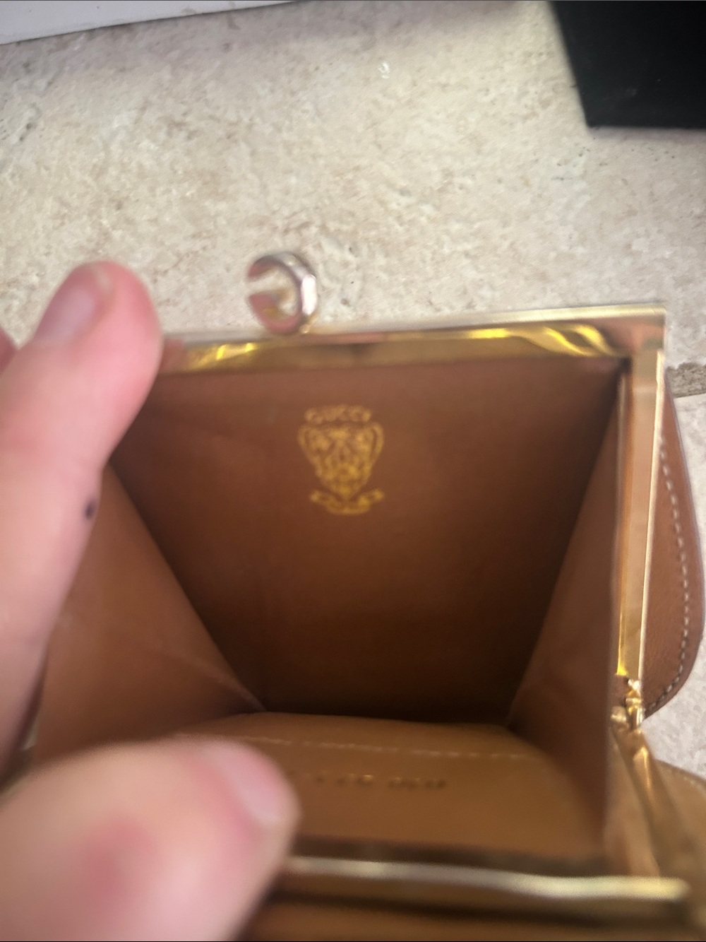 Gucci Brown/Tan Monogram Kiss-Lock Coin Purse - Picture 3 of 6
